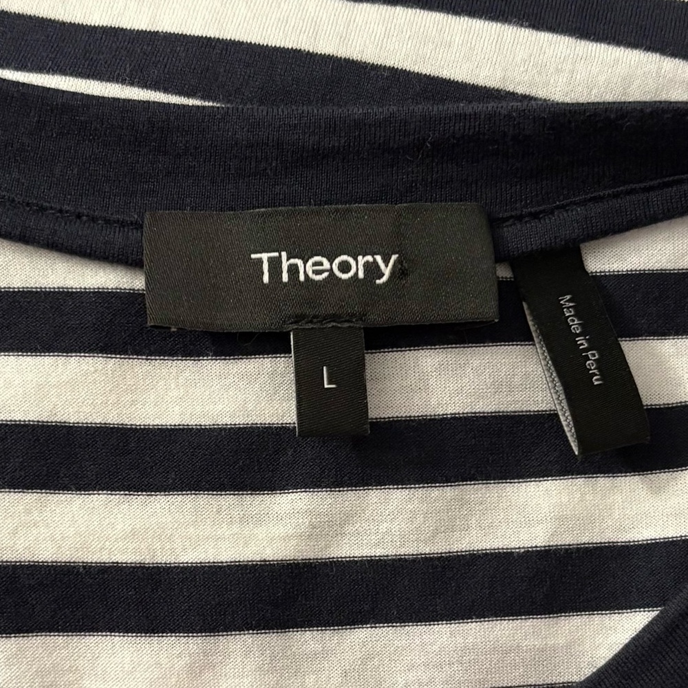 Theory PIMA COTTON Perfect Tee Clinton Stripe T-Shirt LARGE black white soft - Picture 7 of 9